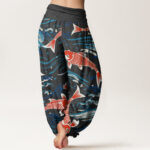 Buddha Stones Casual Wave Koi Pattern Women's Elastic Waist Harem Pants - image 7