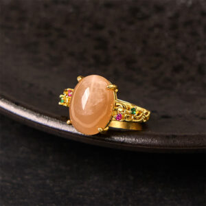 FREE Today: Happiness and Healing Hollow Vine Design Peach Moonstone Adjustable Ring