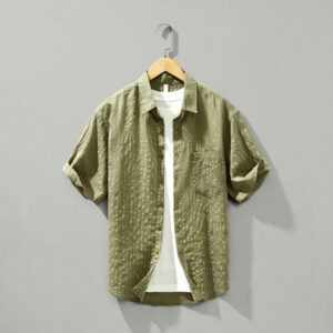 Buddha Stones Summer Solid Breathable Men's Buttons Short Sleeve Tencel Shirt