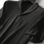 Buddha Stones 2Pcs Solid Color Wrinkle V-Neck Short Sleeve T-shirt Pants Clothing Men's Set - image 4