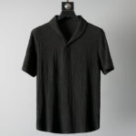 Buddha Stones 2Pcs Solid Color Wrinkle V-Neck Short Sleeve T-shirt Pants Clothing Men's Set - image 2