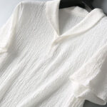 Buddha Stones 2Pcs Solid Color Wrinkle V-Neck Short Sleeve T-shirt Pants Clothing Men's Set - image 12