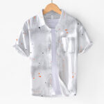 Buddha Stones Summer Ink Splashing Color Men's Button Short Sleeve Cotton Shirt - White - US/UK/AU40，EU50 (2XL) - image 11