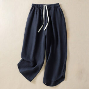 Buddha Stones Casual Plain Drawstring Design Women's Cotton 7-8 Length Pants With Pockets - MidnightBlue - US12，UK/AU16，EU44 (2XL) - image 1