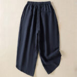 Buddha Stones Casual Plain Drawstring Design Women's Cotton 7-8 Length Pants With Pockets - image 2