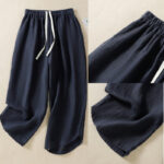 Buddha Stones Casual Plain Drawstring Design Women's Cotton 7-8 Length Pants With Pockets - image 11