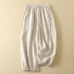 Buddha Stones Casual Retro Drawstring Embroidery Design Women's Cotton Linen 7-8 Length Pants With Pockets - image 2