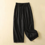 Buddha Stones Casual Retro Drawstring Embroidery Design Women's Cotton Linen 7-8 Length Pants With Pockets - Black - US12，UK/AU16，EU44 (2XL) - image 10