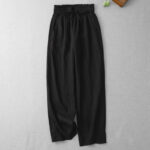Buddha Stones Casual High Waist Ruffled Drawstring Design Women's Wide Leg Cotton Pants With Pockets - Black - US12，UK/AU16，EU44 (2XL) - image 17