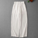 Buddha Stones Casual High Waist Ruffled Drawstring Design Women's Wide Leg Cotton Pants With Pockets - image 12