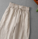 Buddha Stones Casual High Waist Ruffled Drawstring Design Women's Wide Leg Cotton Pants With Pockets - image 3