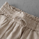 Buddha Stones Casual High Waist Ruffled Drawstring Design Women's Wide Leg Cotton Pants With Pockets - image 4
