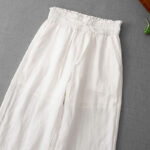 Buddha Stones Casual High Waist Ruffled Drawstring Design Women's Wide Leg Cotton Pants With Pockets - image 13