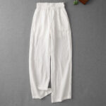 Buddha Stones Casual High Waist Ruffled Drawstring Design Women's Wide Leg Cotton Pants With Pockets - White - US12，UK/AU16，EU44 (2XL) - image 11
