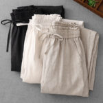 Buddha Stones Casual High Waist Ruffled Drawstring Design Women's Wide Leg Cotton Pants With Pockets - image 28