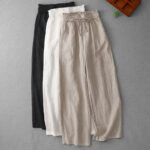 Buddha Stones Casual High Waist Ruffled Drawstring Design Women's Wide Leg Cotton Pants With Pockets - image 27