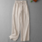 Buddha Stones Casual High Waist Ruffled Drawstring Design Women's Wide Leg Cotton Pants With Pockets - image 2