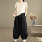 Buddha Stones Commute Summer Plain Women's Cotton Bloomers Pants With Pockets - image 6