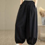 Buddha Stones Commute Summer Plain Women's Cotton Bloomers Pants With Pockets - image 5