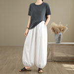 Buddha Stones Commute Summer Plain Women's Cotton Bloomers Pants With Pockets - image 12