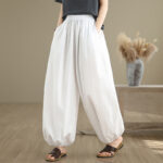 Buddha Stones Commute Summer Plain Women's Cotton Bloomers Pants With Pockets - White - US12，UK/AU16，EU44 (2XL) - image 8