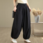 Buddha Stones Commute Summer Plain Women's Cotton Bloomers Pants With Pockets - Black - US12，UK/AU16，EU44 (2XL) - image 1