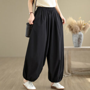 Buddha Stones Commute Summer Plain Women's Cotton Bloomers Pants With Pockets - Black - US12，UK/AU16，EU44 (2XL) - image 1
