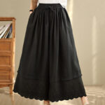 Buddha Stones Spring Embroidery Lace Hem Patchwork Drawstring Design Women's Wide Leg Cotton Pants With Pockets - image 12