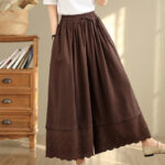 Buddha Stones Spring Embroidery Lace Hem Patchwork Drawstring Design Women's Wide Leg Cotton Pants With Pockets - image 16