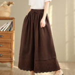 Buddha Stones Spring Embroidery Lace Hem Patchwork Drawstring Design Women's Wide Leg Cotton Pants With Pockets - SaddleBrown - US8-10，UK/AU12-14，EU40-42 (2XL) - image 13