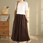 Buddha Stones Spring Embroidery Lace Hem Patchwork Drawstring Design Women's Wide Leg Cotton Pants With Pockets - image 17