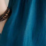 Buddha Stones Summer Plain Stand Collar Buttons Design Linen Midi Dress With Pockets - image 24