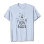 Buddha Stones Meditating Buddha Seated Hand Leaves Lotus Base Tee T-shirt - LightCyan - 2XL - image 19