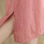 Buddha Stones Spring Plaid Pattern Stand Collar Chinese Frog-Button Design Cotton Linen Improved Cheongsam Midi Dress - image 8
