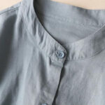 Buddha Stones Vintage Casual Plain Buttons Design Long Sleeve Stand Collar Cotton Linen Maxi Dress With Pockets - image 3