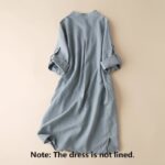 Buddha Stones Vintage Casual Plain Buttons Design Long Sleeve Stand Collar Cotton Linen Maxi Dress With Pockets - image 2