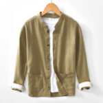 Buddha Stones Causal Solid Color Men's Buttons Long Sleeve Cotton Linen Shirt With Pockets - image 24