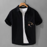 Buddha Stones Casual Embroidery Match Flame Pattern Lapel Men's Short Sleeve Cotton Shirt With Pocket - Black - US/UK/AU42，EU52 (3XL) - image 10