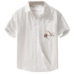 Buddha Stones Casual Embroidery Match Flame Pattern Lapel Men's Short Sleeve Cotton Shirt With Pocket - image 9
