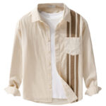Buddha Stones Casual Fall Lapel Color Contrast Patchwork Design Men's Long Sleeve Cotton Shirt With Pocket - image 8