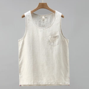 Buddha Stones Summer Casual Solid Color Side Slit Design Sleeveless Men's Linen Vest - Beige - US/UK/AU42，EU52 (3XL) - image 1