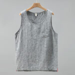 Buddha Stones Summer Casual Solid Color Side Slit Design Sleeveless Men's Linen Vest - Gray - US/UK/AU42，EU52 (3XL) - image 11