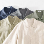 Buddha Stones ommute Fall Solid Color Lapel Men's Long Sleeve Cotton Linen Shirt With Pocket - image 36