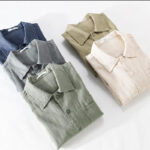 Buddha Stones ommute Fall Solid Color Lapel Men's Long Sleeve Cotton Linen Shirt With Pocket - image 34