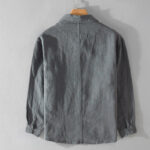 Buddha Stones ommute Fall Solid Color Lapel Men's Long Sleeve Cotton Linen Shirt With Pocket - image 10