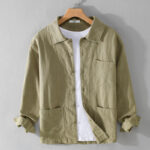 Buddha Stones ommute Fall Solid Color Lapel Men's Long Sleeve Cotton Linen Shirt With Pocket - YellowGreen - US/UK/AU42，EU52 (3XL) - image 27