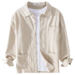 Buddha Stones ommute Fall Solid Color Lapel Men's Long Sleeve Cotton Linen Shirt With Pocket - image 8