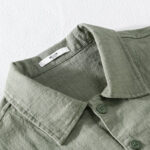 Buddha Stones ommute Fall Solid Color Lapel Men's Long Sleeve Cotton Linen Shirt With Pocket - image 22