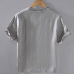 Buddha Stones Casual Simple Design Crew Neck Men's Short Sleeve Linen Shirt With Pocket - image 2