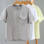 Buddha Stones Casual Simple Design Crew Neck Men's Short Sleeve Linen Shirt With Pocket - image 14